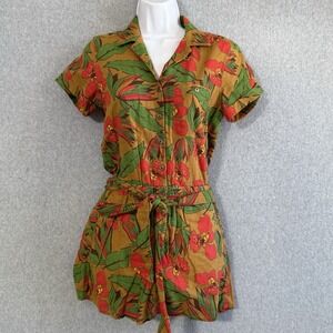 Toad and Co Camp Cove Short Sleeve Floral Romper XS Linen Cotton